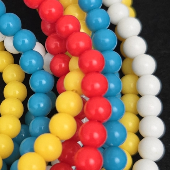 Vintqge Multi-color Multi-stand (6) Barrel Clasp Necklace Yellow White Red Turq. - Picture 7 of 7